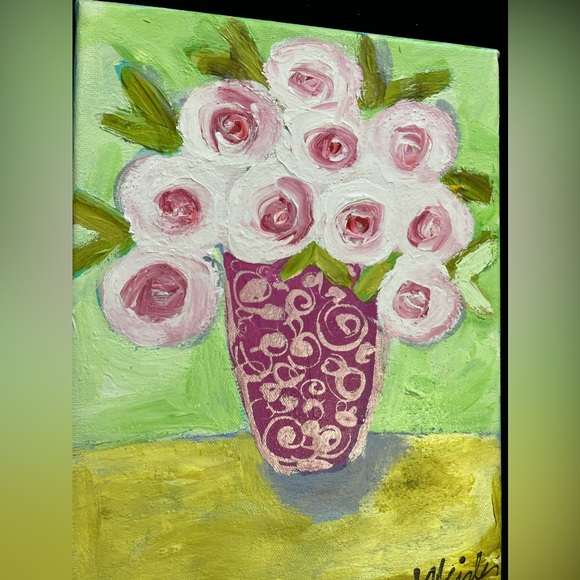 Pink Peonies “ An Original Still Life Acrylic Painting  12”x9” On Canvas - Picture 9 of 10